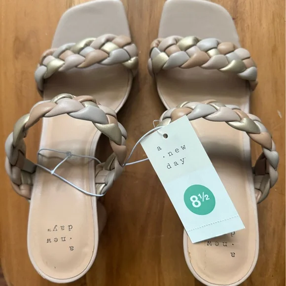 A New Day Women's Braided Sandals - Cream and Gold NWT - Picture 1 of 2